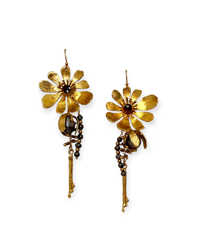 Dangling drop gemstone flower statement earrings - Sundara Joon