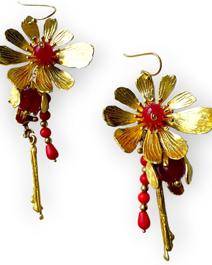 Dangling drop gemstone flower statement earringsSundara Joon