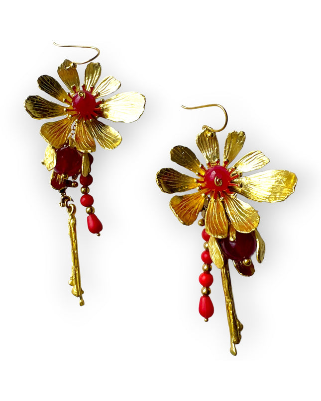 Dangling drop gemstone flower statement earringsSundara Joon