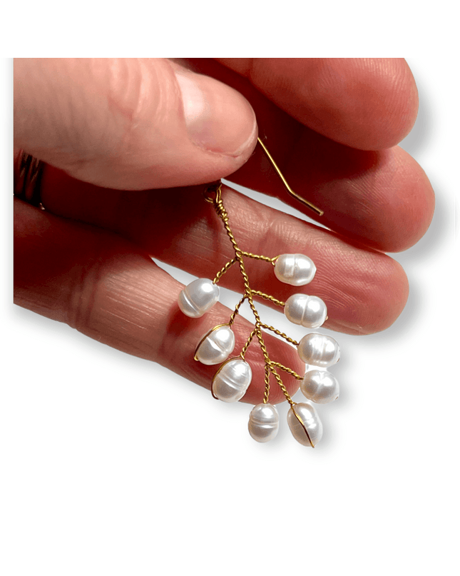 Delicate freshwater pearl leaf shaped drop earringsSundara Joon