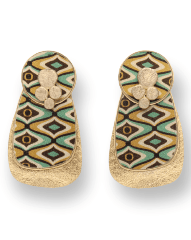 Double drop wanderlust patterned brass earrings - Sundara Joon