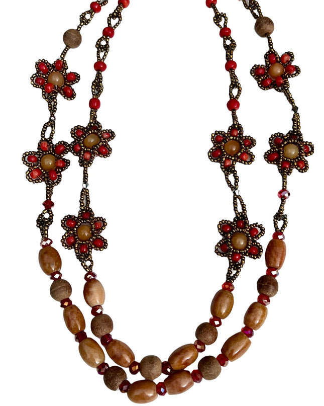 Double loop floral inspired mookaite jasper necklaceSundara Joon