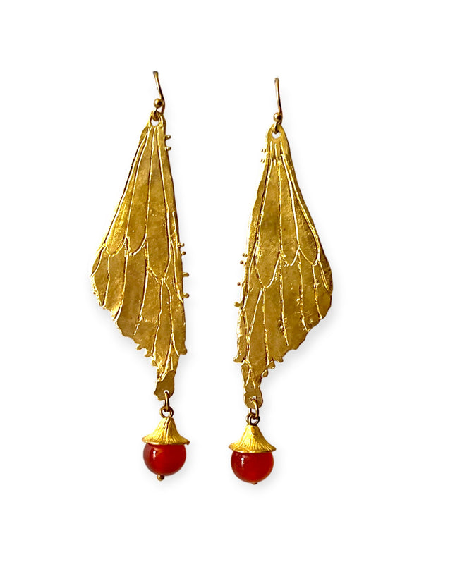 Dragonfly wing statement earrings with carnelian - Sundara Joon