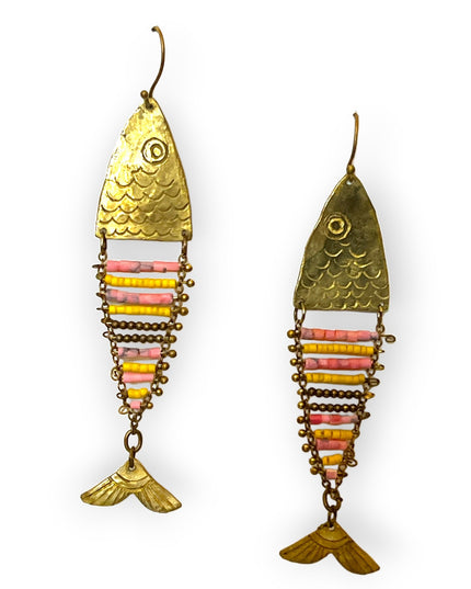 Fish inspired beaded drop statement earrings - Sundara Joon