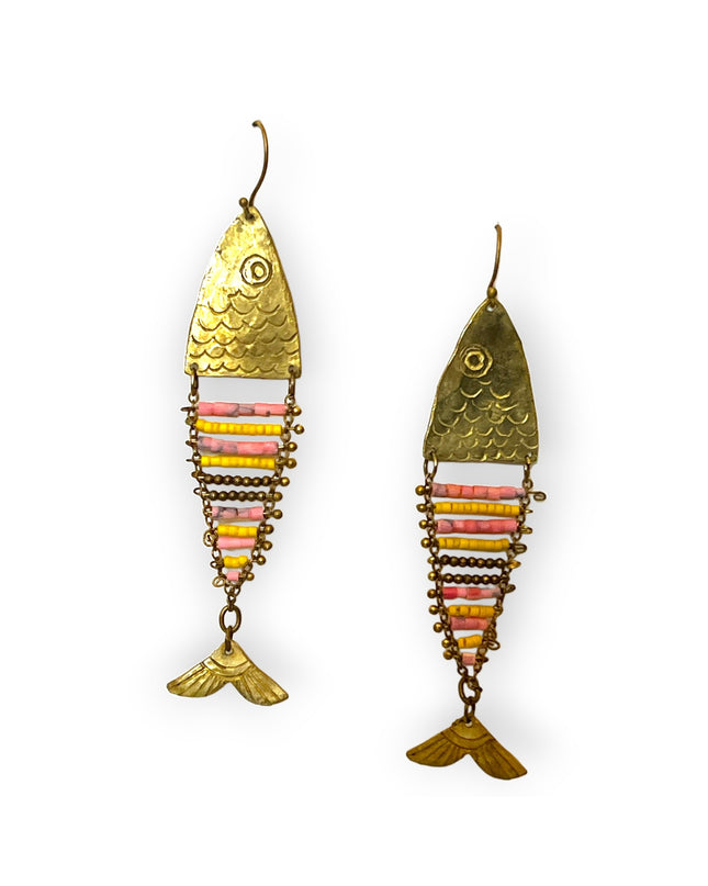 Fish inspired beaded drop statement earrings - Sundara Joon