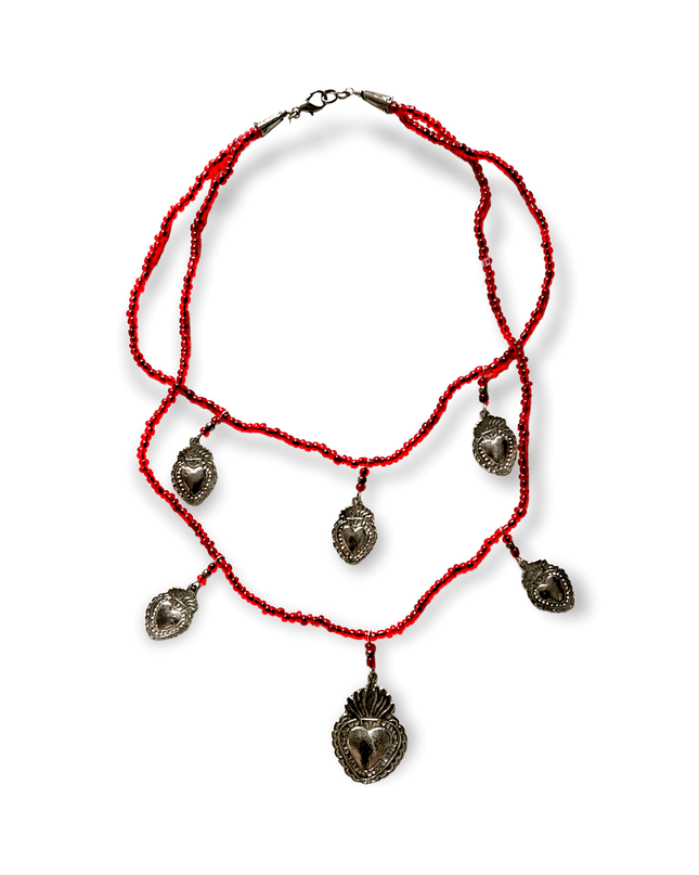 Flaming hearts beaded garnet necklace - Sundara Joon