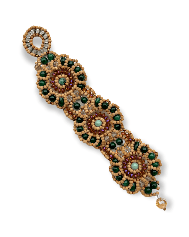 Floral design jade beaded bracelet in earth tones - Sundara Joon