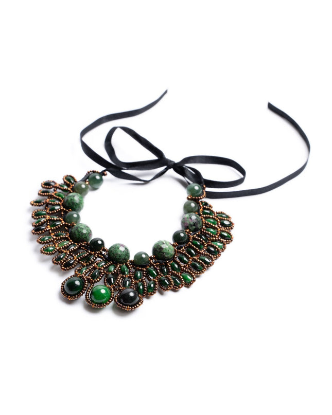 Green jade collar necklace with a ribbon - Sundara Joon