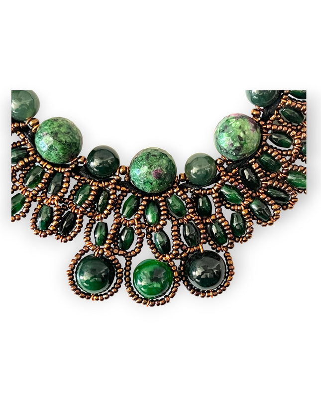 Green jade collar necklace with a ribbon - Sundara Joon