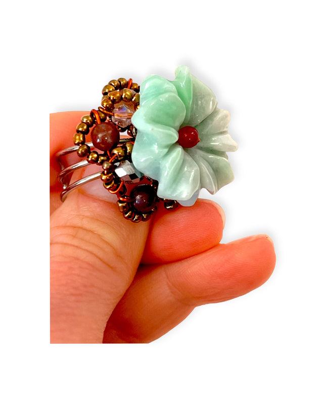 Jade floral ring with crystals - Sundara Joon