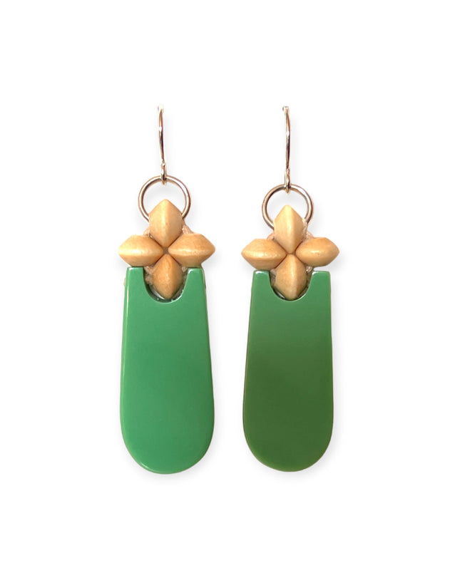 Green wooden modern drop earrings - Sundara Joon