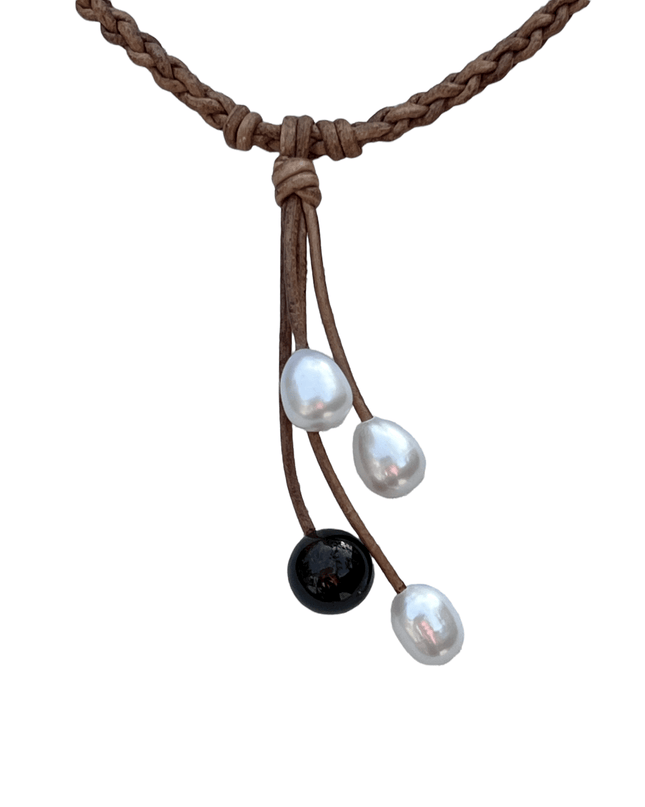 Leather and pearl necklace for a unique tribal look - Sundara Joon