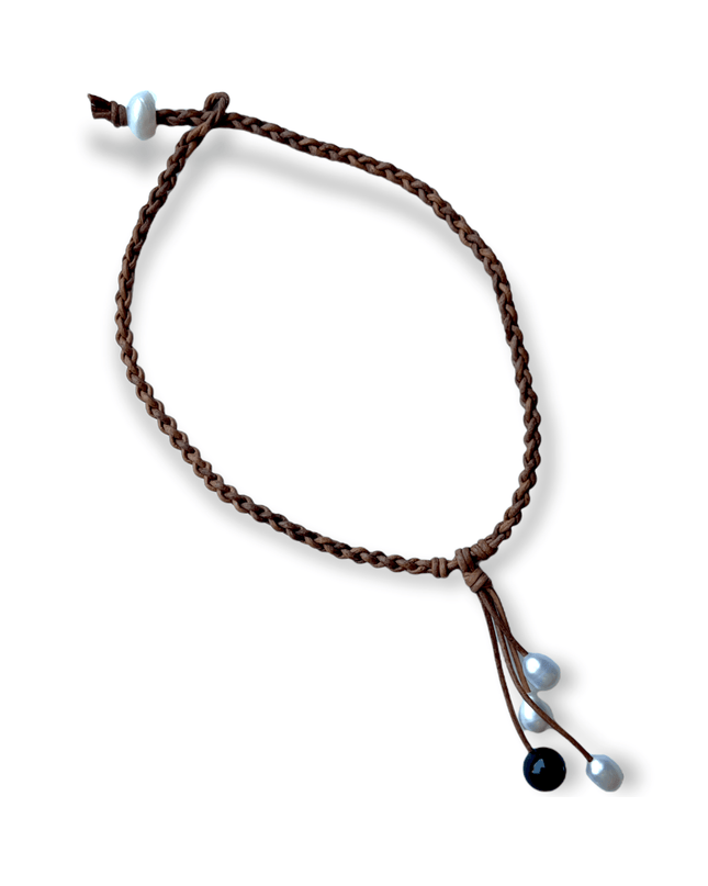 Leather and pearl necklace for a unique tribal look - Sundara Joon