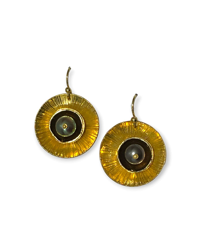 Lilly pad inspired earrings with white or black pearls - Sundara Joon