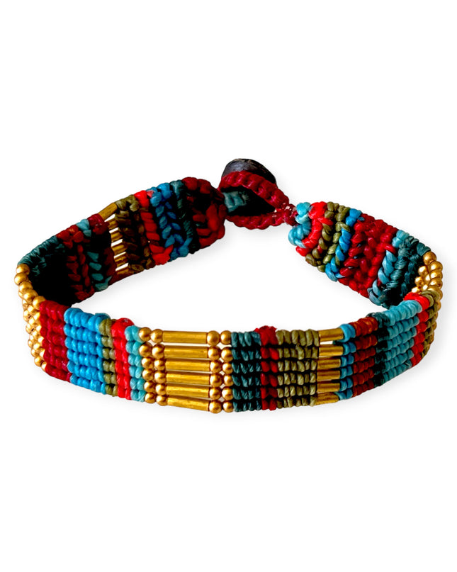 Multi-colored tribal woven bracelet with brass accent - Sundara Joon