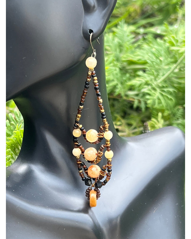 Multi-tiered amber beaded drop earrings - Sundara Joon