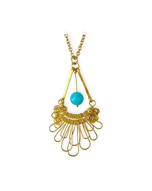 Organic fan with suspended blue stone pendant necklace - Sundara Joon