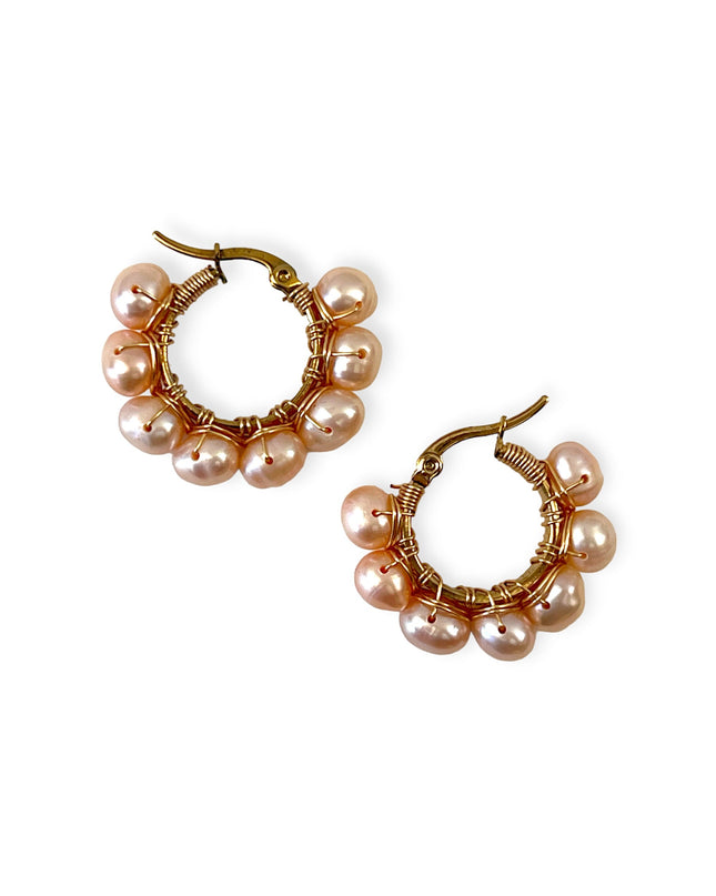 Pearl Hoop Earrings with white or pink pearls - Sundara Joon