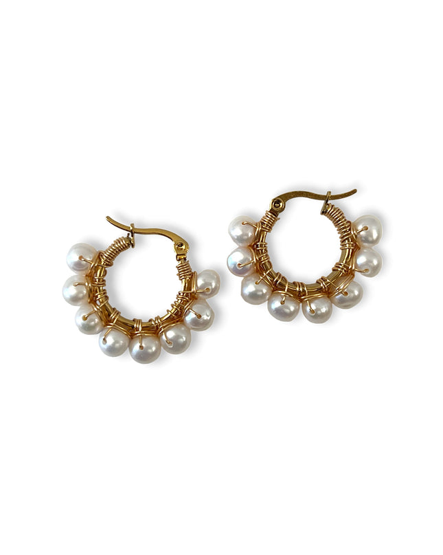 Pearl Hoop Earrings with white or pink pearls - Sundara Joon