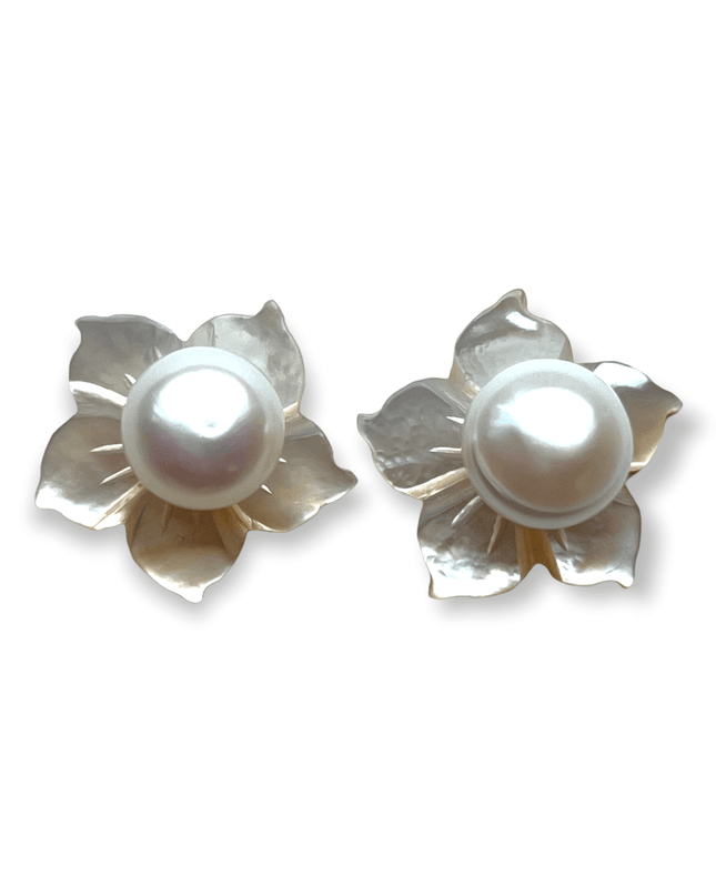 Pearl stud earrings with a floral design option - Sundara Joon