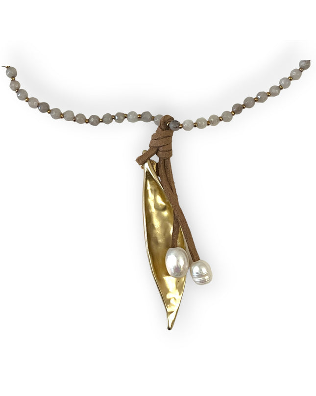 Quartz organic design necklace with pearls - Sundara Joon