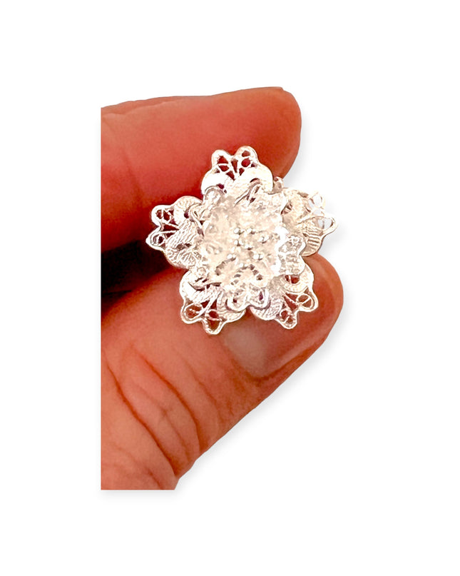 Silver filigree ball and flower stud earrings - Sundara Joon