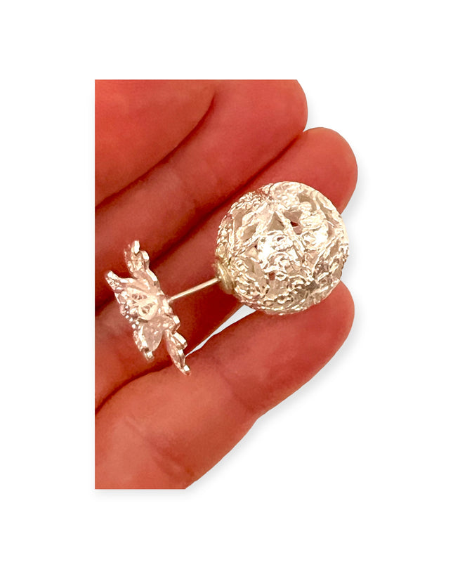 Silver filigree ball and flower stud earrings - Sundara Joon