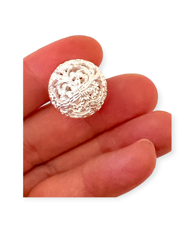 Silver filigree ball and flower stud earrings - Sundara Joon