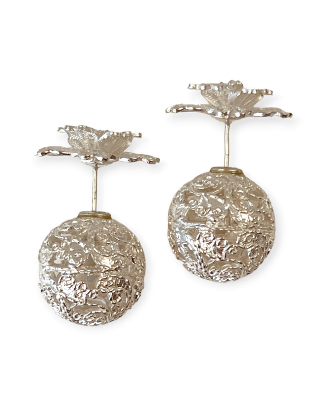 Silver filigree ball and flower stud earrings - Sundara Joon