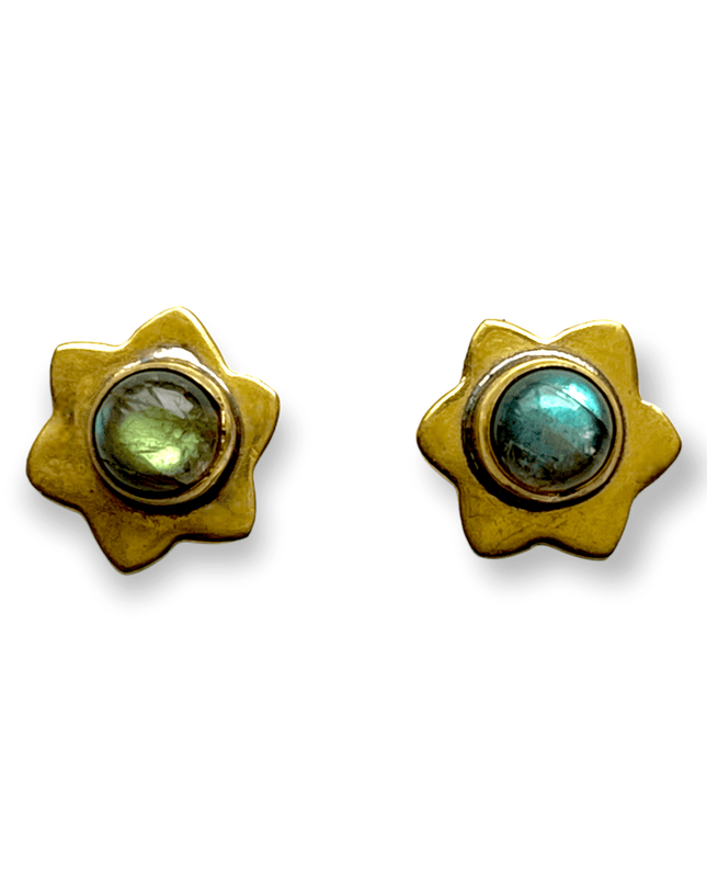 Simple star brass and gemstone stud earrings - Sundara Joon