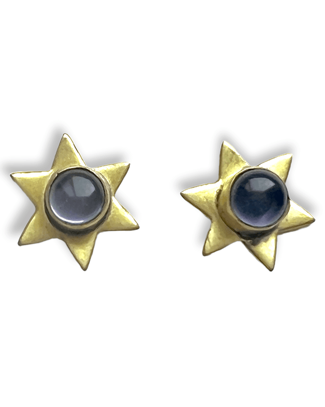 Simple star brass and gemstone stud earrings - Sundara Joon