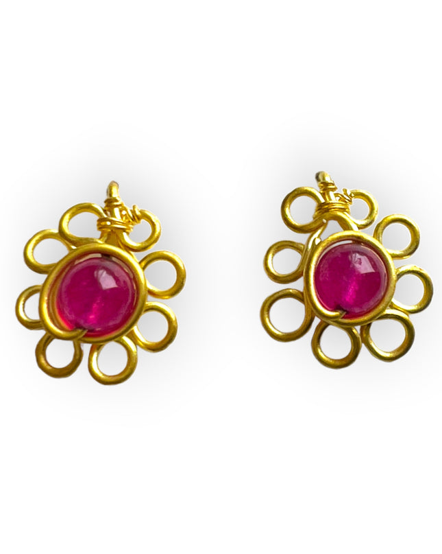 Simple delicate flower earrings with pink gemstones - Sundara Joon