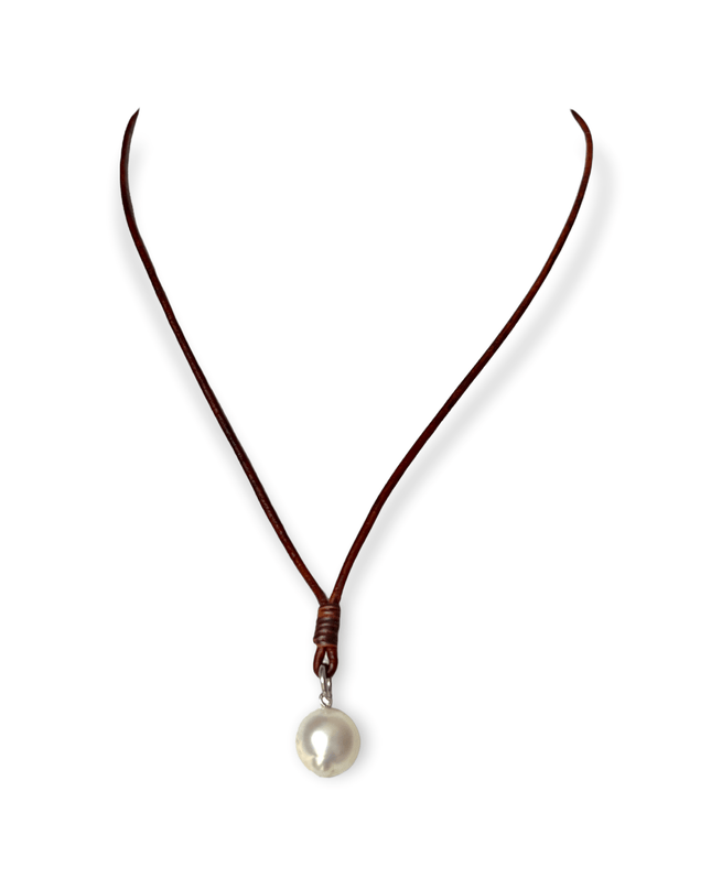 Simple double pearl necklace with a leather strap - Sundara Joon