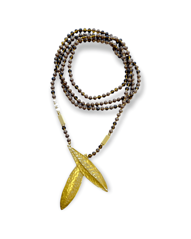 Smoky quartz leaf lariat necklace - Sundara Joon