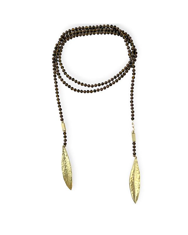 Smoky quartz leaf lariat necklace - Sundara Joon