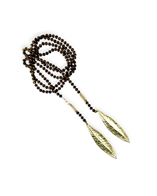 Smoky quartz leaf lariat necklace - Sundara Joon