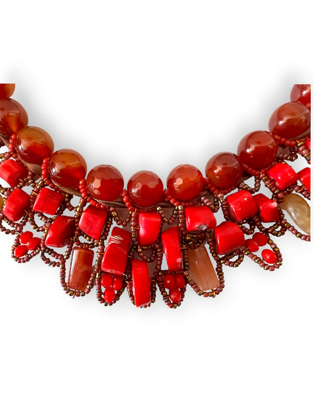 Sunset colored beaded gemstone collar necklace - Sundara Joon