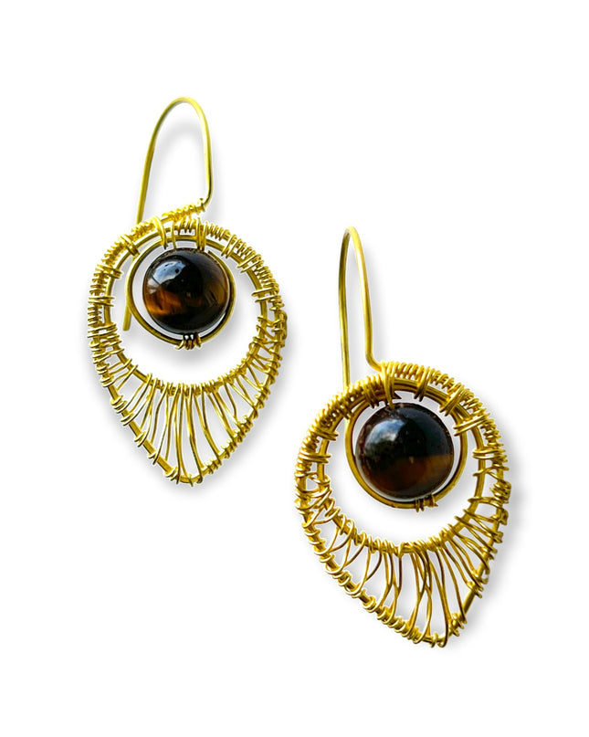 Tear shaped gemstone woven drop earrings - Sundara Joon