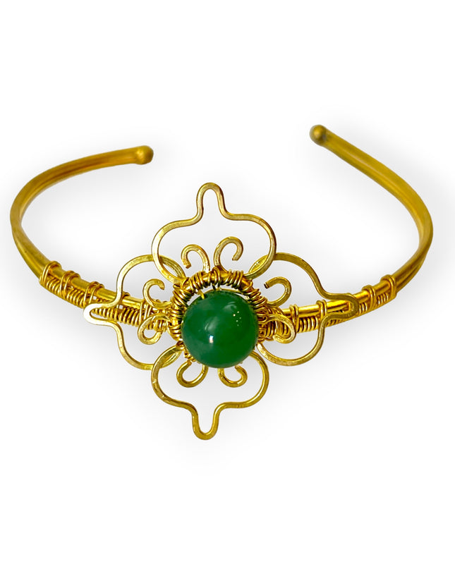 Thai design inspired green chalcedony cuff bracelet - Sundara Joon