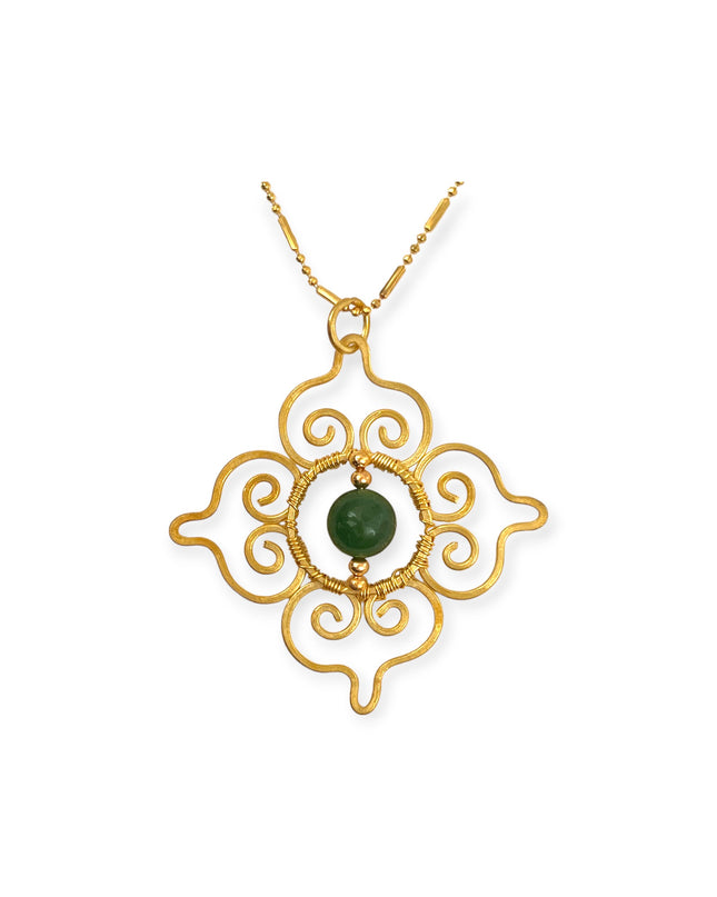 Thai design inspired green chalcedony pendant necklace - Sundara Joon