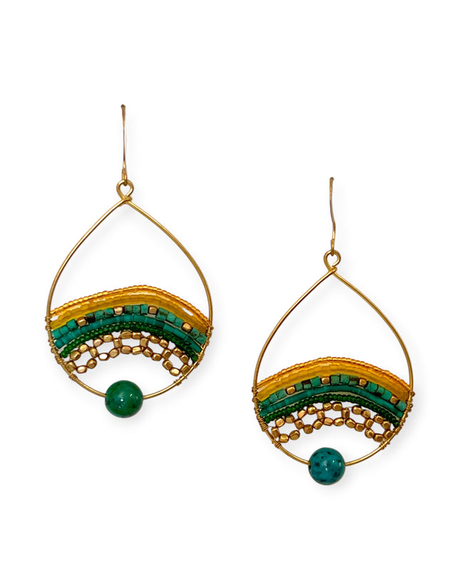 Turquoise green and brass beaded drop earrings - Sundara Joon