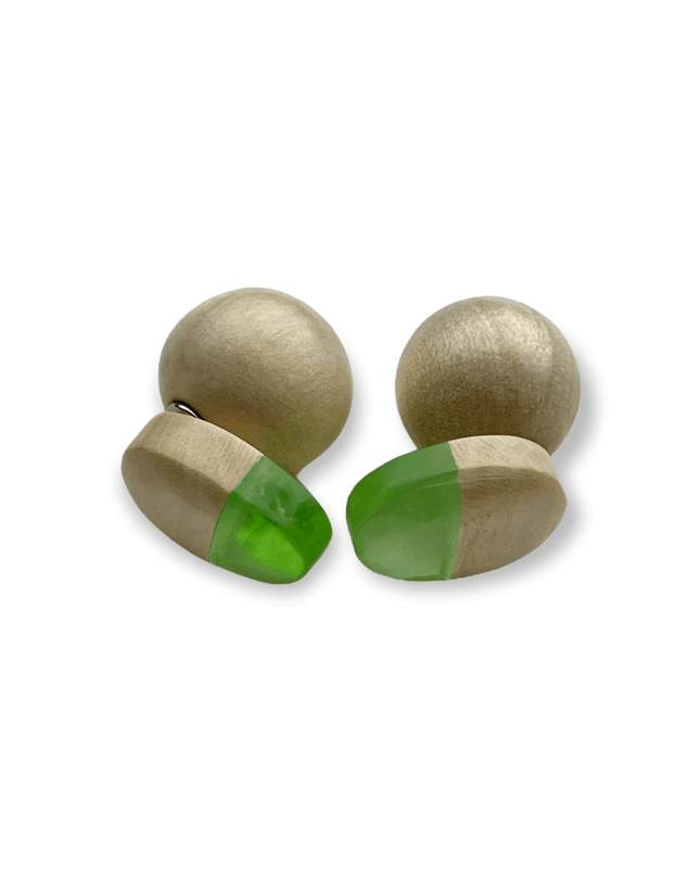 Wood stud earrings with a pop of green - Sundara Joon