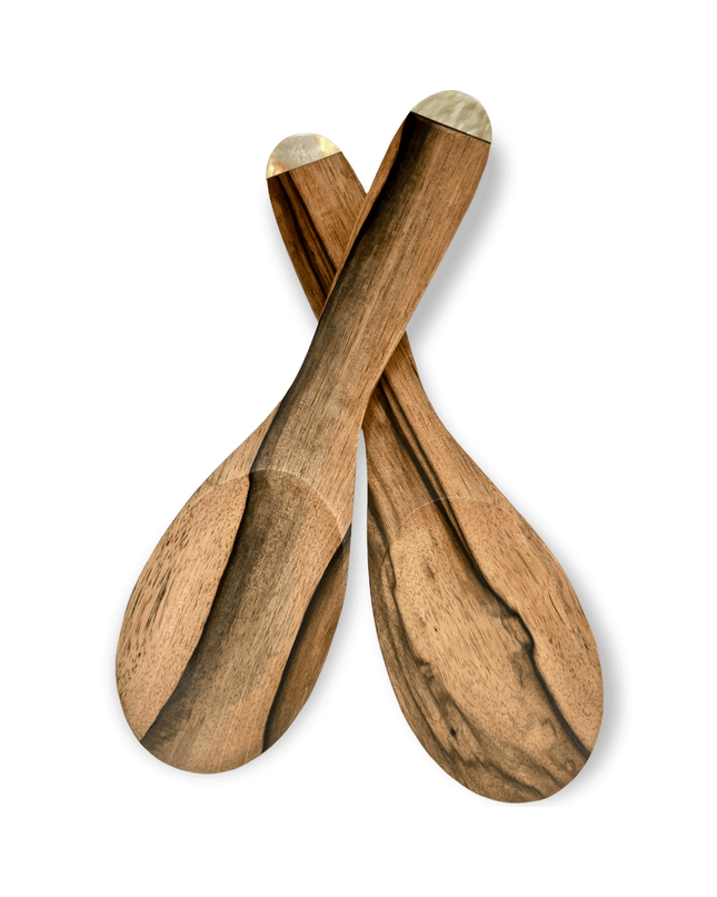 Handmade wooden serving spoons with mother of pearl tips - Sundara Joon