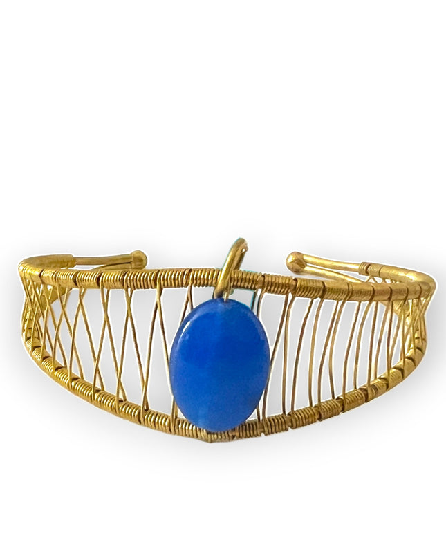 Woven bracelet ring combo with blue gemstone - Sundara Joon