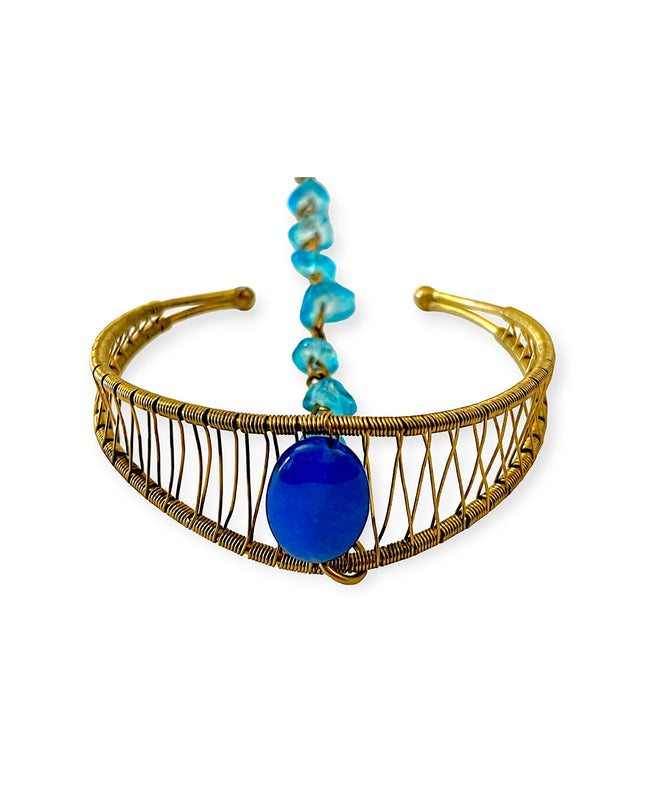 Woven bracelet ring combo with blue gemstone - Sundara Joon