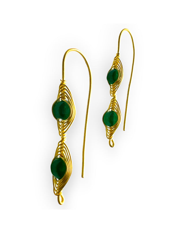 Woven malachite beaded drop earrings shine green - Sundara Joon