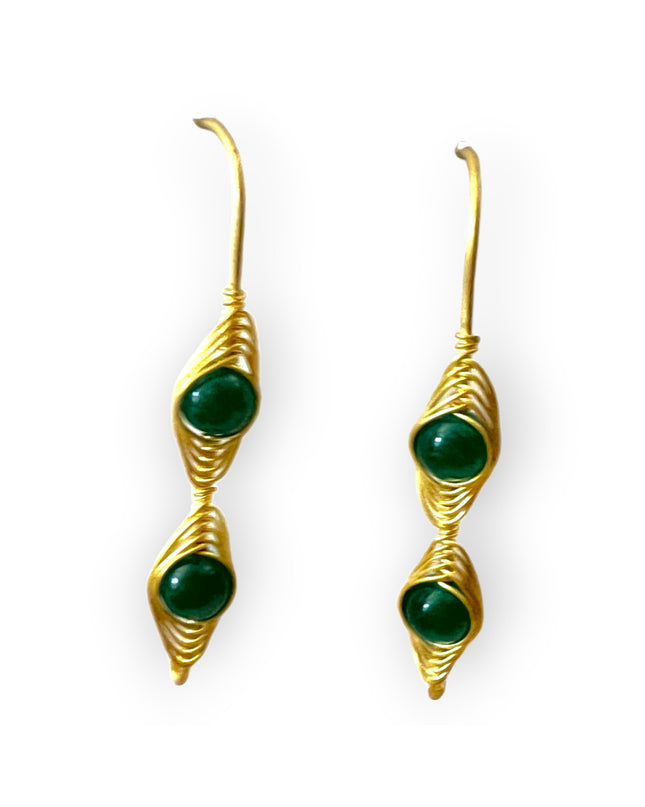 Woven malachite beaded drop earrings shine green - Sundara Joon